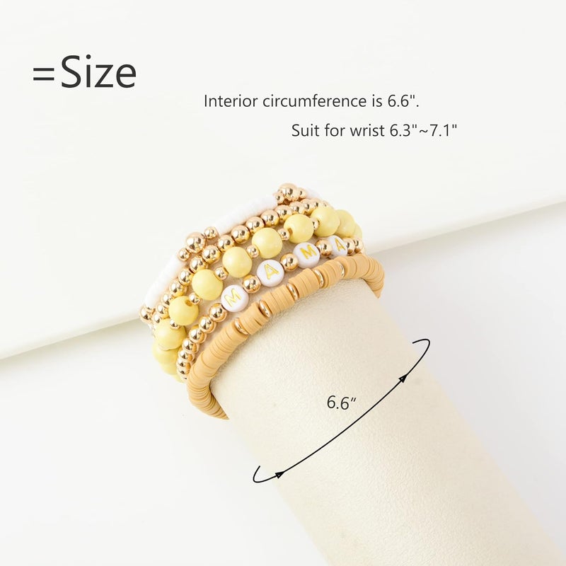 GOOJIDS Surfer Heishi Clay Bead Bracelets for Women Bohemian Stackable Gold Plated Beaded Stretch Bracelets Elastic Layering Friendship Bracelets Set Boho Jewelry - Image 3
